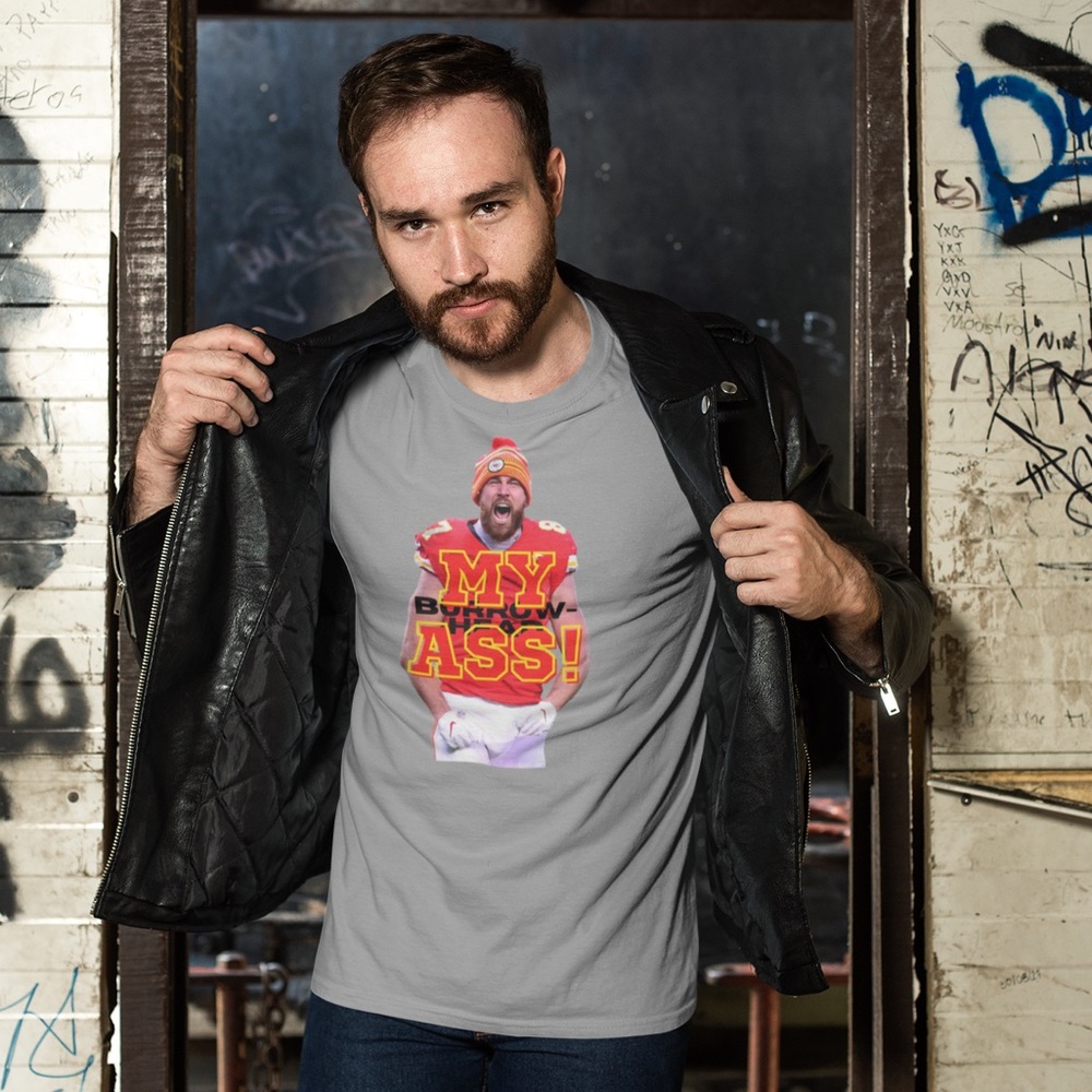 Kansas City Chiefs NFL Travis Kelce - Burrowhead My Ass! Men’s Grey Tee NWT